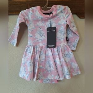 NWT Rock Your Baby Girl Pink/White Unicorn Print Dress Size 6-12months